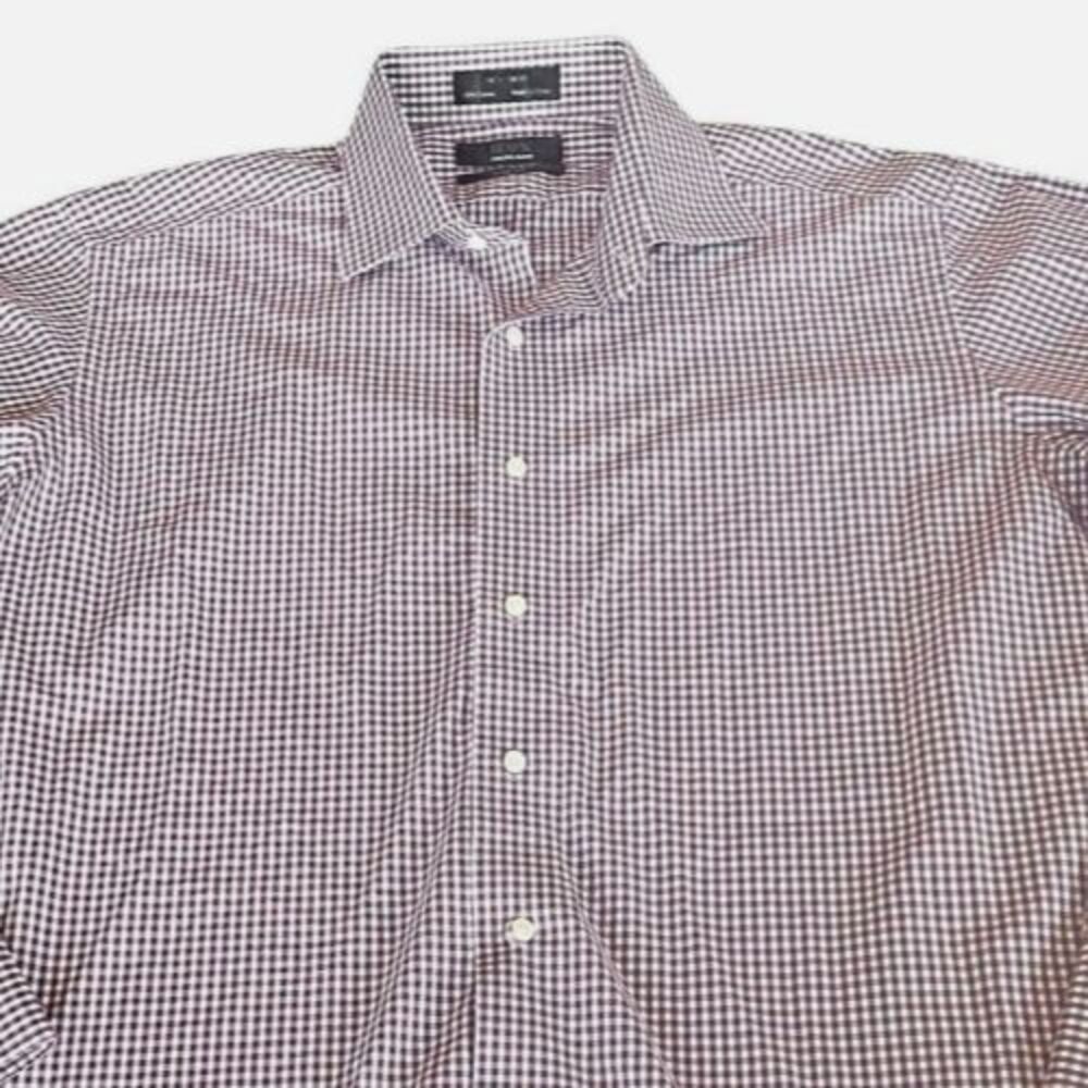 Purple Gingham Long Sleeve Button Black Saks Fifth Avenue Shirt Men's 16.5 34/35